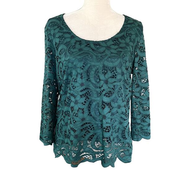 Nanette Lepore Lace Top Night Garden Green Large Scalloped Hem - Picture 10 of 11
